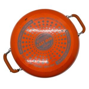 Vintage Orange Cast Iron Light Paella Pan ~12"